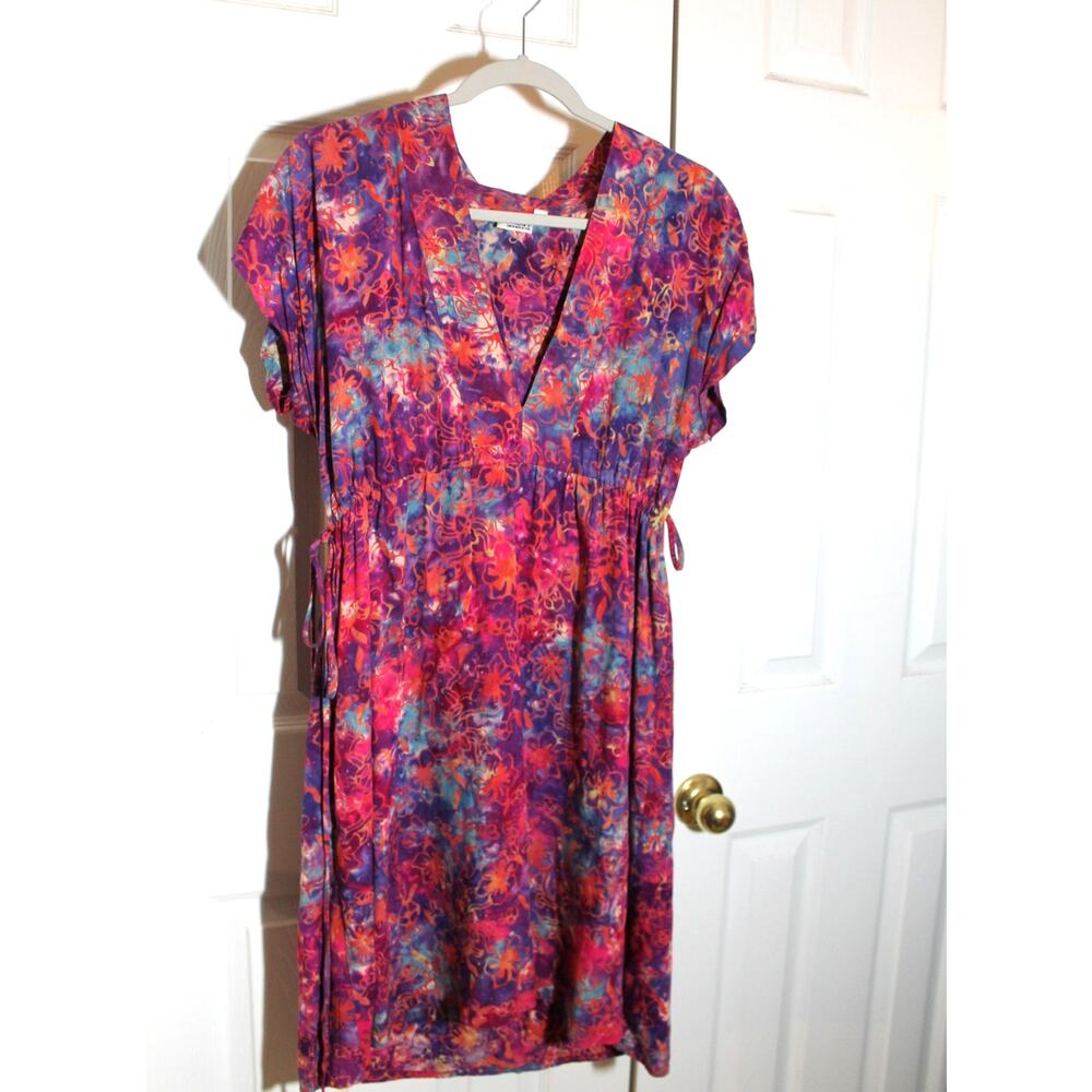 Go Fish Batik Print V-Neck Cap Sleeve Dress sz L